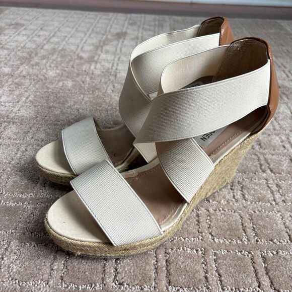 Steve Madden Wedge Platform Sandal Espadrille Women 8.5 Beige Strappy Y2K Summer - Picture 5 of 11